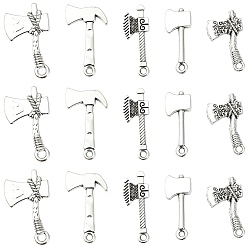 Античное Серебро 50 шт 5 стили подвески из цинкового сплава в тибетском стиле, без свинца и без кадмия, топор, античное серебро, 22~28x9.6~16.5x2~3.5 мм, отверстие : 1.8~2.5 мм, 10 шт / стиль