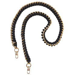 Черный Ремни для сумок из акриловой цепи и полиэстерового плетеного шнура, с железными пружинными кольцами и застежками, аксессуары для замены сумок, золотые, чёрные, 1180x24x12 мм