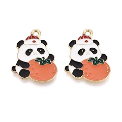 Коралловый Подвески из эмали и сплава, панда с оранжевыми подвесками, золотой свет, коралл, 24.5x19x1 мм, отверстие : 1.8 мм