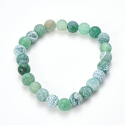 Sea Green Natural Weathered Agate Beaded Stretch Bracelets, Frosted, Dyed, Round, Sea Green, 2-1/8 inch(55mm)