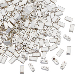 с Покрытием Серебра 240шт. гальванизированные стеклянные бусины, 2-луночное, прямоугольные, со серебряным покрытием, 4.5~5.5x2x2~2.5 мм, отверстие : 0.5~0.8 мм
