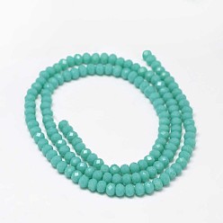 Medium Turquoise Faceted Rondelle Glass Beads Strands, Medium Turquoise, 4x3mm, Hole: 1mm, about 127~135pcs/strand, 17.8 inch