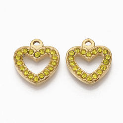Цитрин Золотой тон 304 подвески из нержавеющей стали, со стразами, сердце, цитрин, 15x14x2 мм, отверстие : 1.5 мм