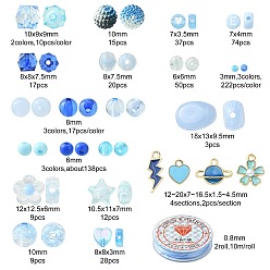 Blue DIY Charm Bracelet Making Kit, Including Oval & Round & Imitation Pearl Acrylic & Plastic & Glass Seed Beads, Lightning Bolt & Flower & Heart Alloy Enamel Charms, Blue, 1157Pcs/bag