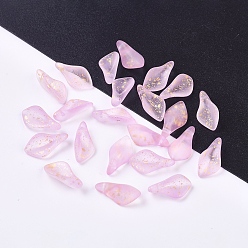 Purple Frosted Glass Pendants, with Glitter Powder, Petal, Purple, 17.5x8.5x4.5mm, Hole: 1mm