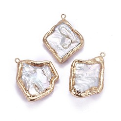 Золотой Гальванические подвески с натуральным жемчугом барокко кеши, культивированный пресноводный жемчуг, с латунной фурнитурой , самородки, золотые, 30~45x25~35x6~9 мм, отверстие : 2 мм