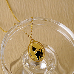 Золотой Винтажное ожерелье из нержавеющей стали с овальной подвеской в виде египетской черной кошки для подарков на Хэллоуин и день рождения