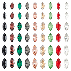 Mixed Color Sew on Rhinestone, Multi-strand Links, Glass Rhinestone, with Platinum Tone Brass Prong Settings, Garments Accessories, Faceted, Horse Eye, Mixed Color,  15x7x5mm, 12x6x4.5mm, 10x5x4mm, 150pcs/set