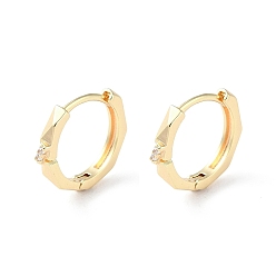 Real 18K Gold Plated Brass Micro Pave Cubic Zirconia Hoop Earrings, Octagon, Real 18K Gold Plated, 11.5x2mm