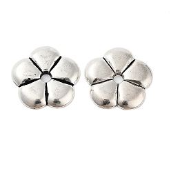 Античное Серебро Сплавочные овальные бусины тибетского стиля , без кадмия и без свинца, 5-лепестки цветка, античное серебро, 27x27x3 мм, отверстие : 4 мм, Около 280 шт / 1000 г