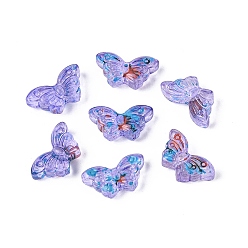 Medium Slate Blue Picasso Transparent Glass Beads, Butterfly, Medium Slate Blue, 8x14.5~15x4.5~5.5mm, Hole: 1mm, About 690pcs/pound