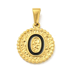Letter O Ионное покрытие (ip) 304 подвески из нержавеющей стали с эмалью, золотые, плоский круглый с подвеской в виде буквы, Письмо O, 21x18x2 мм, отверстие : 8x3.5 мм
