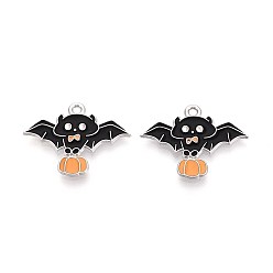 Bat Подвески из сплава с эмалью на тему Хэллоуина, платина, летучая мышь, 20x26x1 мм, отверстие : 1.6~1.8 мм