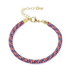 Red Braided Round Polyester Cord Bracelet Makings, with Brass Findings and 202 Stainless Steel Lobster Claw Clasps, Golden, Red, 7.28 inch(18.5cm)