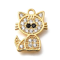 Настоящее золото 18K Латунные микро проложить кубического циркония подвески, кошка прелести, реальный 18 k позолоченный, 16x12x2 мм, отверстие : 1.6 мм