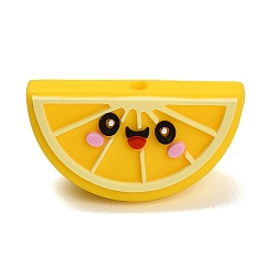 Lemon Fruit Theme Food Grade Eco-Friendly Silicone Beads, Yellow, Lemon Slice, 16x30x13mm, Hole: 2mm