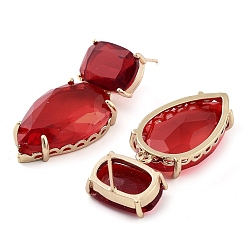 Rouge Boucles d'oreilles pendantes en forme de larme de verre, boucles d'oreilles en laiton doré clair, rouge, 41x16mm