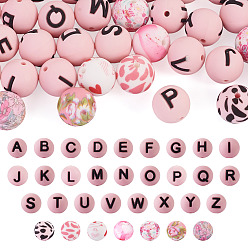 Pink Силиконовые бусины, круглый с рисунком, фокусные бусы, розовые, 15x15 мм, отверстие : 2 мм, 40 шт / комплект