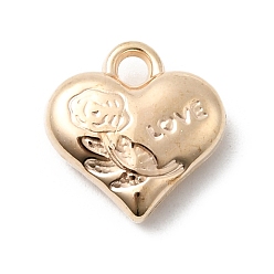 Light Gold Пластиковые прелести ccb, сердце с розой и словом любовь, золотой свет, 15x14.5x5 мм, отверстие : 2.5 мм