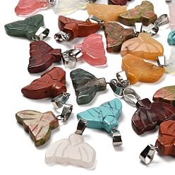 Смешанные камни Природные и синтетические смешанные подвески драгоценных камней, из нержавеющей стали с цветным покрытием 201 защелки из нержавеющей стали на дужках, 18~18.5x20~20.5x4.5~5 мм, отверстие : 7.5x4.5 мм