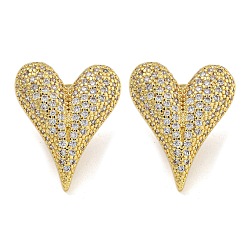Настоящее золото 18K Серьги-гвоздики из латуни с микропаве и циркониевым покрытием в форме стойки, без кадмия и без свинца, сердце, реальный 18 k позолоченный, 25x20.5 мм