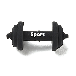 Black Gym Equipment Theme Silicone Focal Beads, Dumbbell, Black, 34x16mm, Hole: 3mm