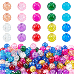 Mixed Color Spray Painted Transparent Crackle Glass Beads, Round, Mixed Color, 8mm, Hole: 1.3mm, 10 colors, 20pcs/color, 200pcs/box