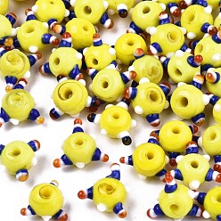 Yellow Handmade Bumpy Lampwork Beads, Yellow, 10~11x11~12x7~8mm, Hole: 1.4~1.6mm