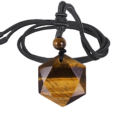 Тигровый глаз Ожерелья с натуральным тигровым ожерельем, граненый шестиугольник, 16.14~16.54 дюйм (41~42 см)