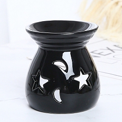 Black Ceramic Incense Holders, Home Office Teahouse Zen Buddhist Supplies, Vase with Star Moon Pattern, Black, 75x83mm