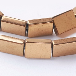 Copper Plated PVD Vacuum Plating Electroplate Non-magnetic Synthetic Hematite Beads Strands, Grade A, Rectangle, Copper Plated, 8x6x2mm, Hole: 1mm, about 50pcs/strand, 15.7 inch(40cm)