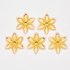 Yellow Transparent Acrylic Links connectors, with Plated Bottom, Flower, Yellow, 46x40.5x4mm, Hole: 1mm