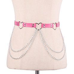 Ярко-Розовый Цепочка из сплава в форме сердца с кисточками из искусственной кожи на талии, платина, ярко-розовый, 1050 мм