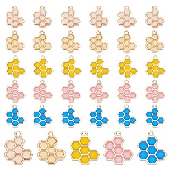 Mixed Color 30Pcs 5 Style Alloy Pendants, with Enamel and Epoxy Resin, Honeycomb, Mixed Color, 6pcs/Style