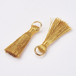 Gold Cannetille Nylon Tassel Pendant Decorations, with Iron Findings, Golden, Gold, 30~32x7x4mm, Hole: 4x5mm