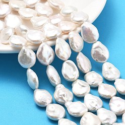 (404) Непрозрачное AB Кислое яблоко Натуральный жемчуг в стиле барокко кеши, культивированный пресноводный жемчуг, плоско-круглые, класс 4а+, цветочный белый, 13~15x4.5~7.5 мм, отверстие : 0.6 мм, около 28~29 шт / нитка, 15.87''~16.14'' (40.3~41 см)