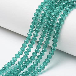 Sea Green Glass Beads Strands, Faceted, Rondelle, Sea Green, 3.5x3mm, Hole: 0.4mm, about 123~127pcs/strand, 13.78 inch~14.17 inch(35~36cm)