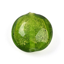 Зеленый лайм Стеклянные бусины, с фольгой внутри, ручная работа, плоско-круглые, зеленый лайм, 19~21x10~12 мм, отверстие : 1~2 мм