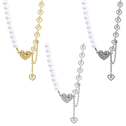 (52) Непрозрачная лаванда 3 шт. 3 ожерелья из сплава с подвеской в форме сердца, ожерелья из железа и искусственного жемчуга, белые, разноцветные, 15.55~16.54 дюйм (39.5~42 см), 1 шт / цвет