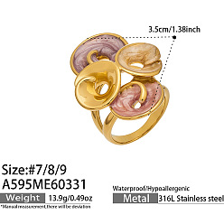 Colorful 316L Surgical Stainless Steel Enamel Finger Rings for Women, Flower, Golden, Colorful, US Size 7(17.3mm)