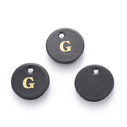 Letter G Süßwasserschalencharme, mit Goldblockschrift, gefärbt, Flachrund, Schwarz, letter.g, 11x1.5 mm, Bohrung: 1.5 mm