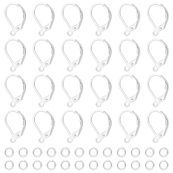 Посеребрённый Латунная фурнитура Leverback для серег, с кольца прыжок из латуни, 925 серебро покрытием, 15.6x10x2 мм, отверстие : 1.4 мм, штифты : 0.8 мм