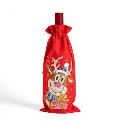 Deer Christmas Theme DIY 5D Diamond Painting Gift Bag Kits, including Linen Bag, Resin Rhinestones, Diamond Sticky Pen, Tray Plate and Glue Clay, Deer Pattern, 345x145mm