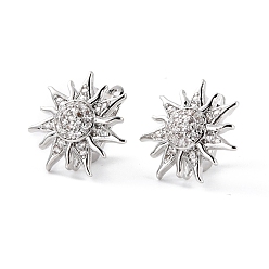 Платина Серьга-кольцо в форме солнца из прозрачного кубического циркония, медные украшения для нее, без кадмия и без свинца, платина, 15x3.5 мм, штифты : 0.8 мм