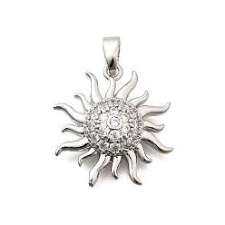 Платина Латунные подвески с фианитами, солнечные чары, долговечный, платина, 18x17x4 мм, отверстие : 5x3 мм