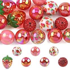 Strawberry DIY Acrylic and Pave Disco Ball Beads Findings Kits, Strawberry, 14~23x14~17.5x14~17.5mm, Hole: 2~3.8mm