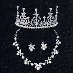 Кристалл Сплава горный хрусталь комплектов ювелирных изделий, включают серьги, ожерелья и корону для волос, серьги с серебряной булавкой, бабочка, кристалл, Ожерелья: 560 mm, Серьги: 25 mm, резинка для волос: 14x60мм