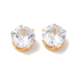 Плоский Круглый Латунные кабошоны из прозрачного кубического циркония, без никеля , реальный 18 k позолоченный, плоско-круглые, 10x10x7 мм