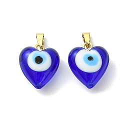 Золотой Подвески лэмпворк ручной работы, обереги от сглаза в форме сердца, с 304 фурнитурой из нержавеющей стали, золотые, 17.5~18x15x10 мм, отверстие : 6~6.5 мм
