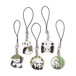 Mixed Color Panda Alloy Enamel Pendant Mobile Straps, Nylon Cord Mobile Accessories Decoration, Mixed Color, 9~9.5cm